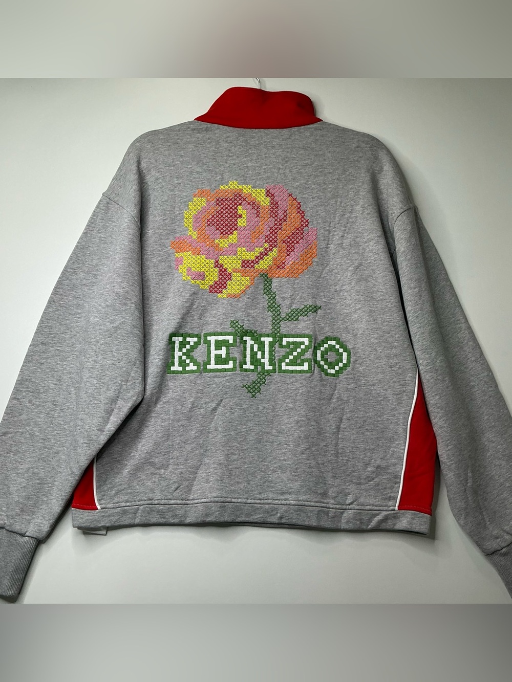 KENZO Sweatshirt Floral Rose embroidered CrewNeck pullover heater gray Preowned - Picture 4 of 10